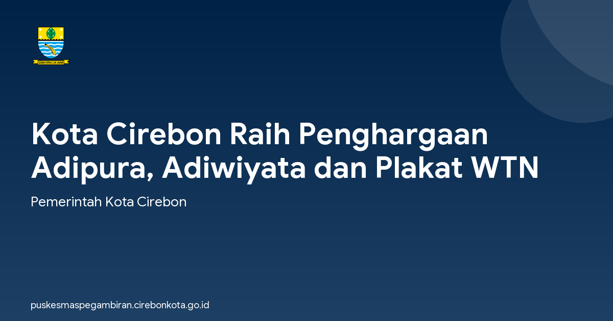 Kota Cirebon Raih Penghargaan Adipura, Adiwiyata dan Plakat WTN